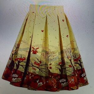 Autumn-Themed Brien, Yellow, Orange, and Green Full Pleated Skirt